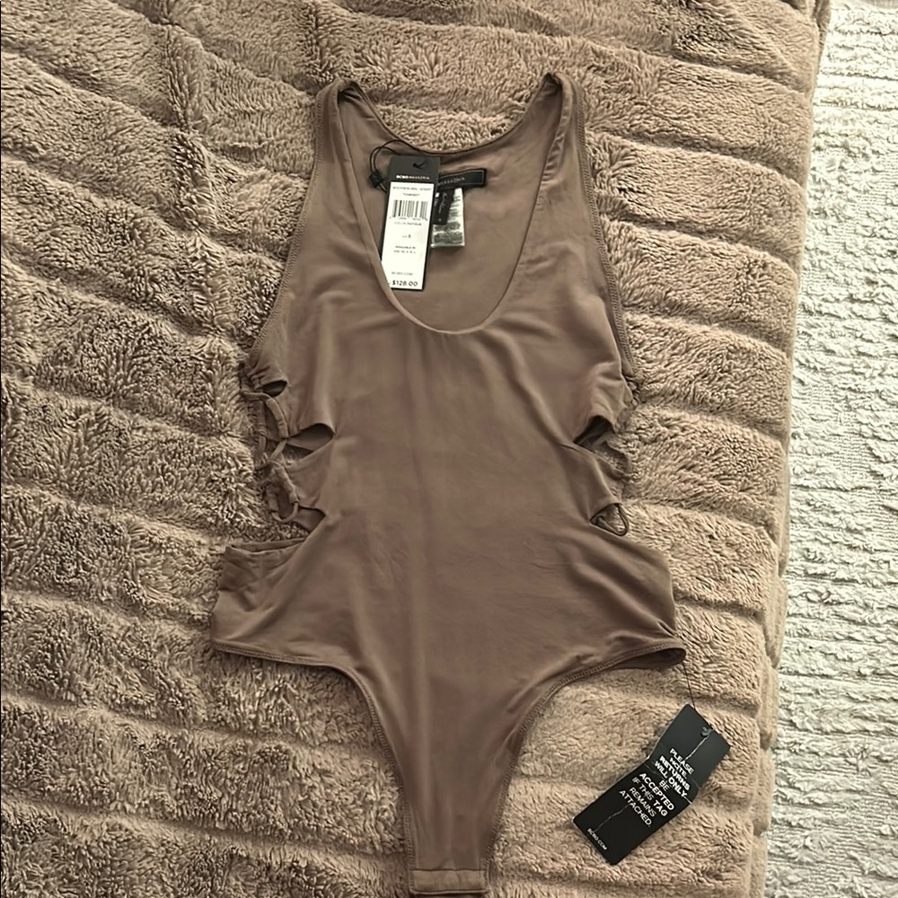 BCBG Brown Cut-Out Bodysuit